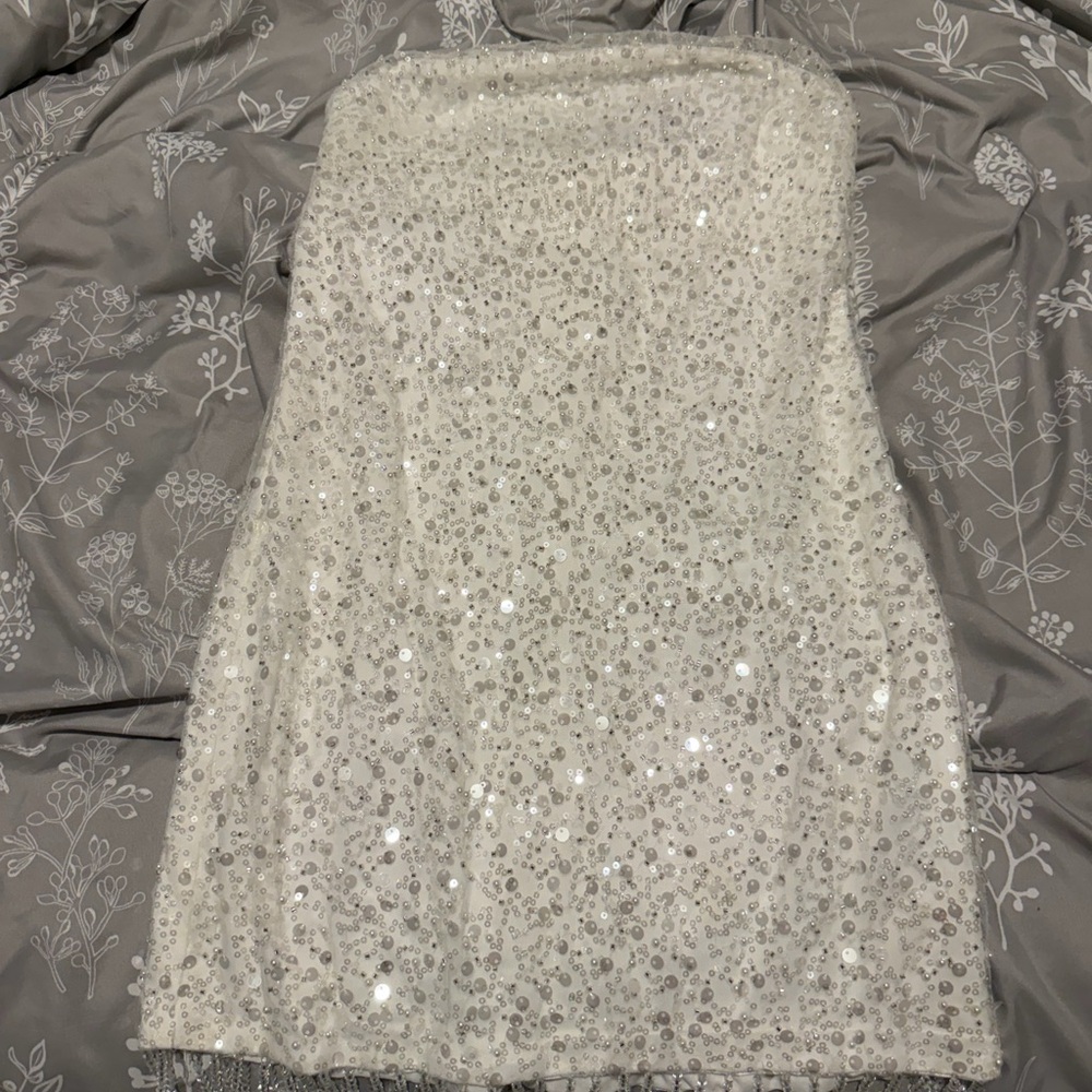 12th Tribe White Strapless Dress with Silver Sequins